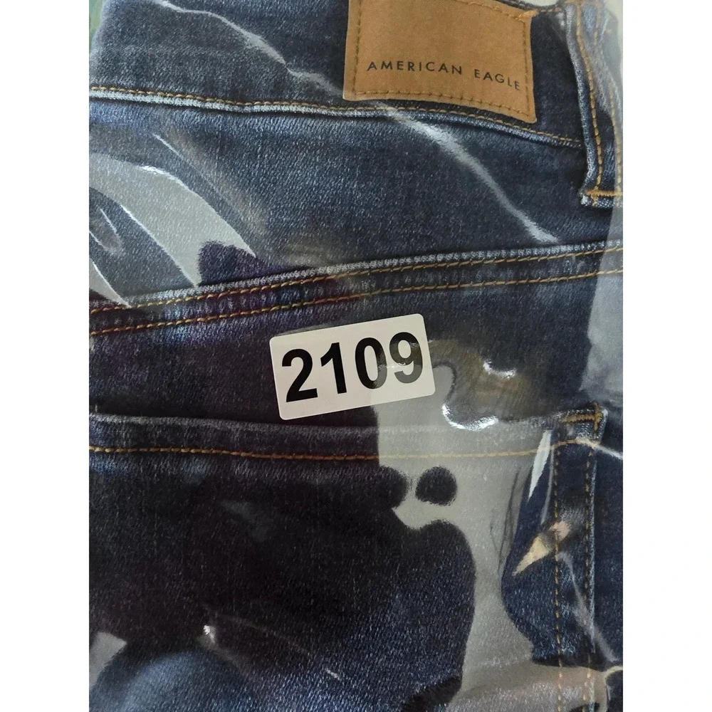 American Eagle Next Level Stretch Denim Mini Skirt Dark Wash Raw Hem Size 6